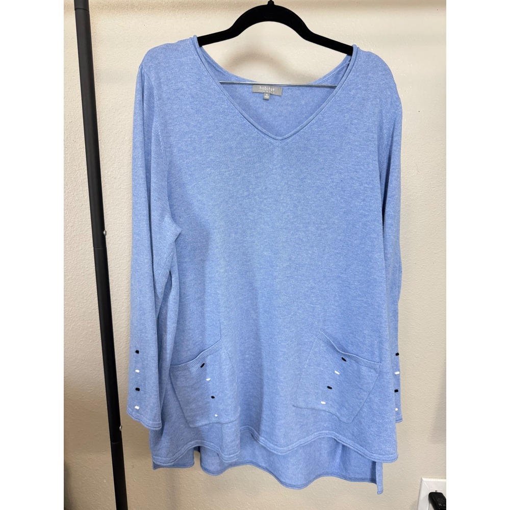 Habitat Clothes to Live In Womens XL Blue Cotton V-Neck Tunic Sweater‎ 83011 - Picture 6 of 6